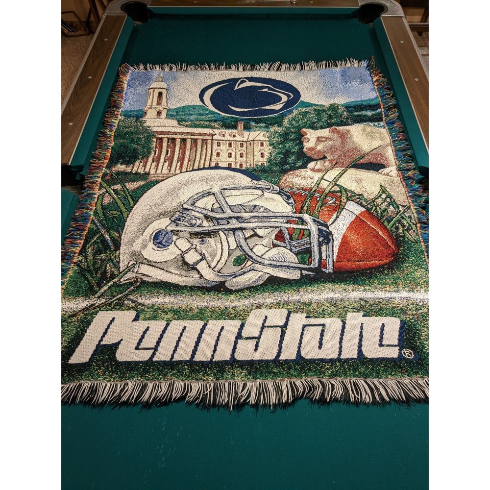 Vintage Penn State Throw Blanket Football Old Main Lion Tapestry 56"x44" Y2K